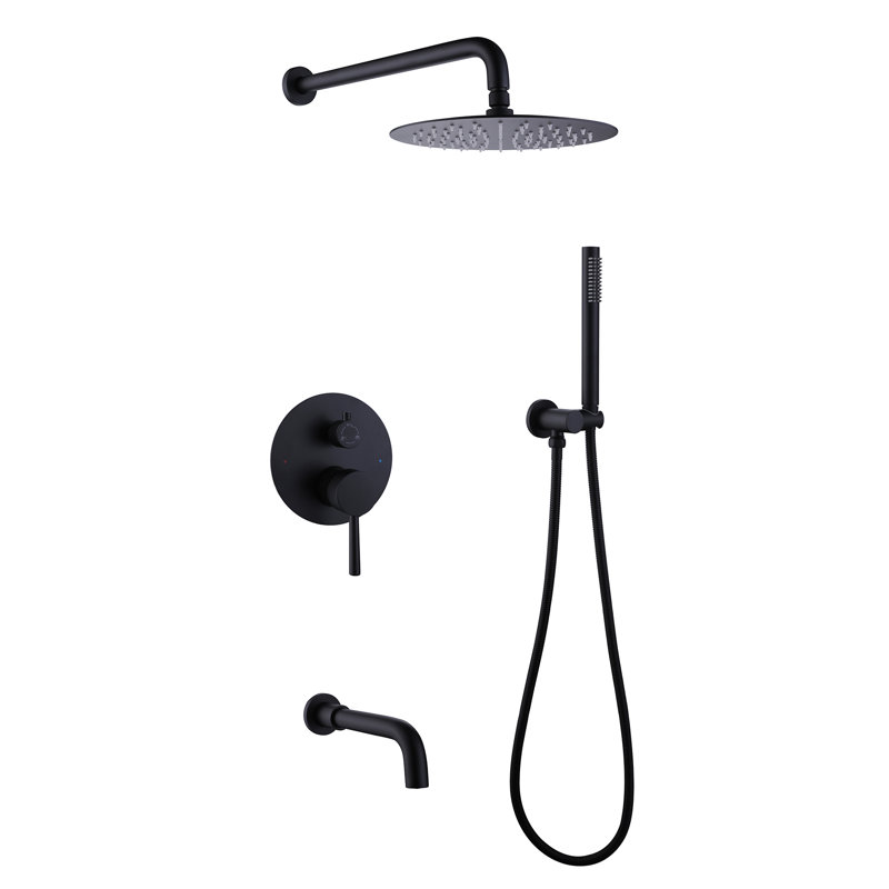 10" Wall Mounted Shower System With Pressure Balanced Valve, Tub Spout And Handheld Spray