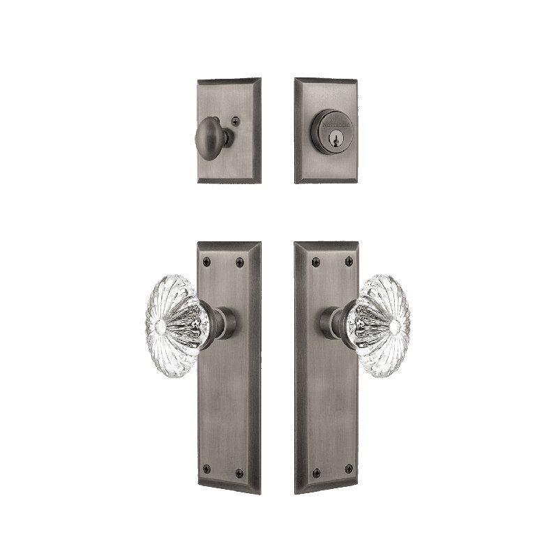 Nostalgic Warehouse New York Entry Set with Oval Fluted Crystal, 2.75, Antique Pewter