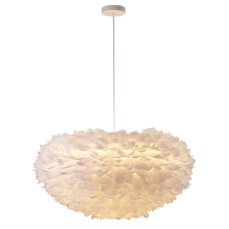Lustre 1 lumière avec boule d'oie Manrique, H 15,75 po x l 25,59 po x P 25,59 po, Blanc, Gris clair