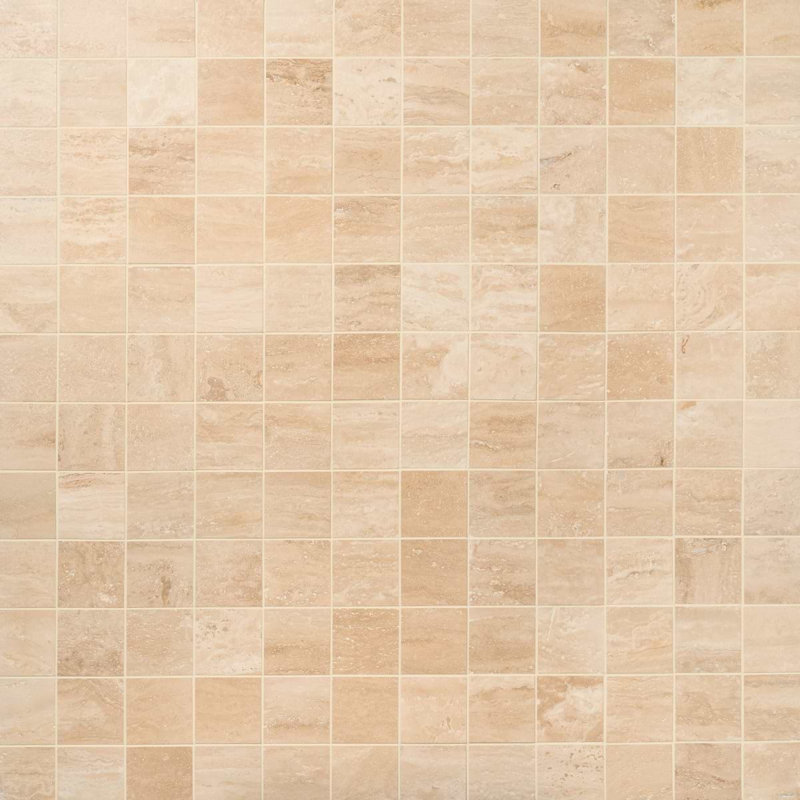 Travertine 4x4 Filled Brushed Vein Cut Tile, Classic Brushed
