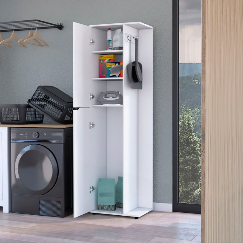 Armoire à balais Harper, avec 2 portes, 3 tablettes et un support