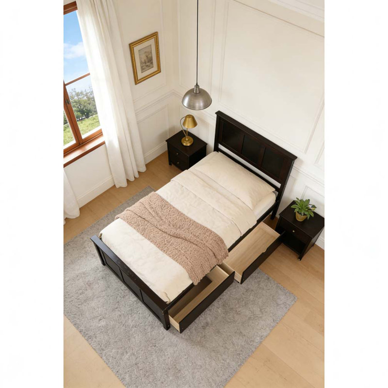 Platform Storage Bed, 2 drawers with wheels, Espresso
