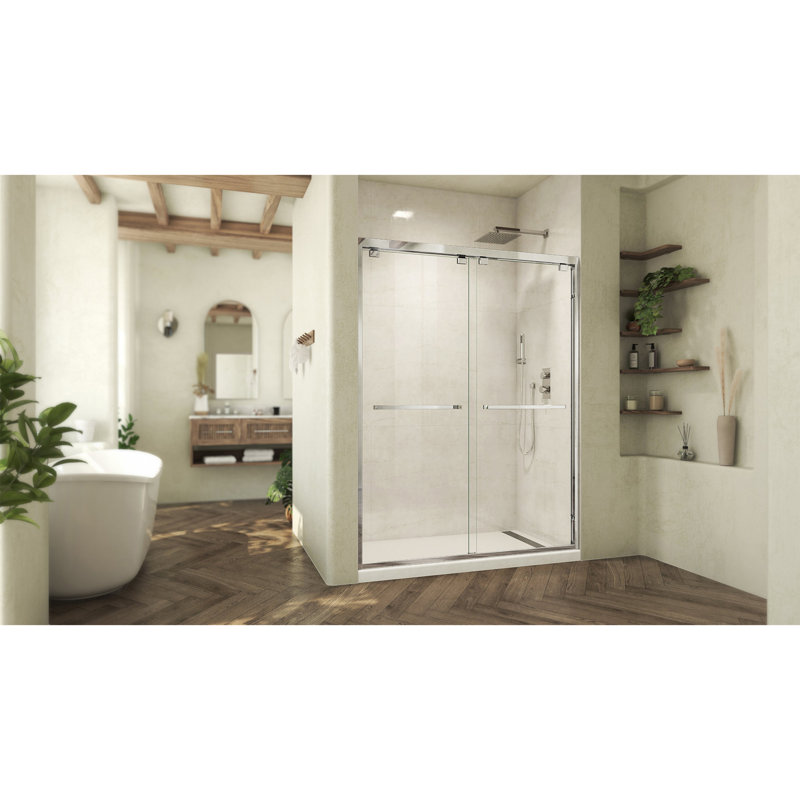 Abbey 60-inch Chrome Frameless Sliding Shower Door with Clear Glass