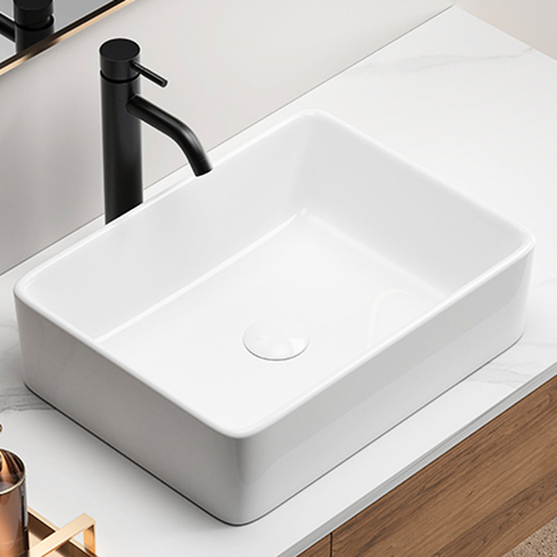 Lavabo vasque rectangulaire en céramique blanche de 19 po x 15 po pour salle de bain moderne, surface bien polie, acide, nouvelle finition de conception d'emballage, résistance, mise à jour