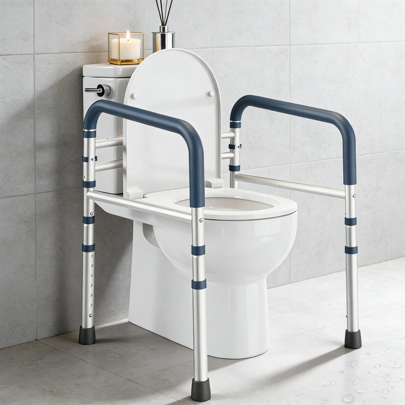 Cadre de sécurité réglable pour toilette avec poignées rembourrées Rails de soutien d'une capacité de 350 lb