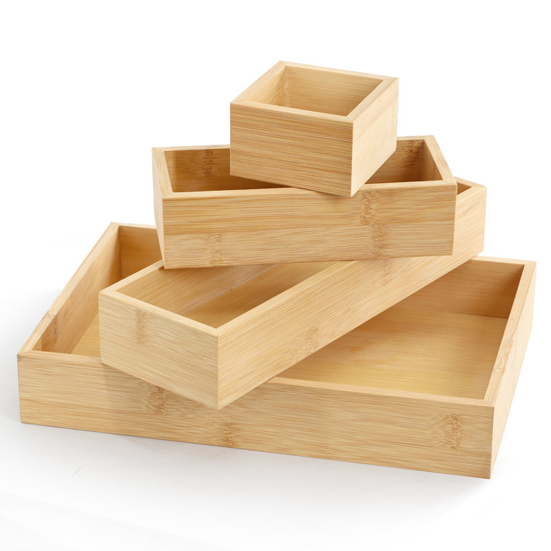Assorted 4 Piece Organizing Storage Tray Set in Bamboo