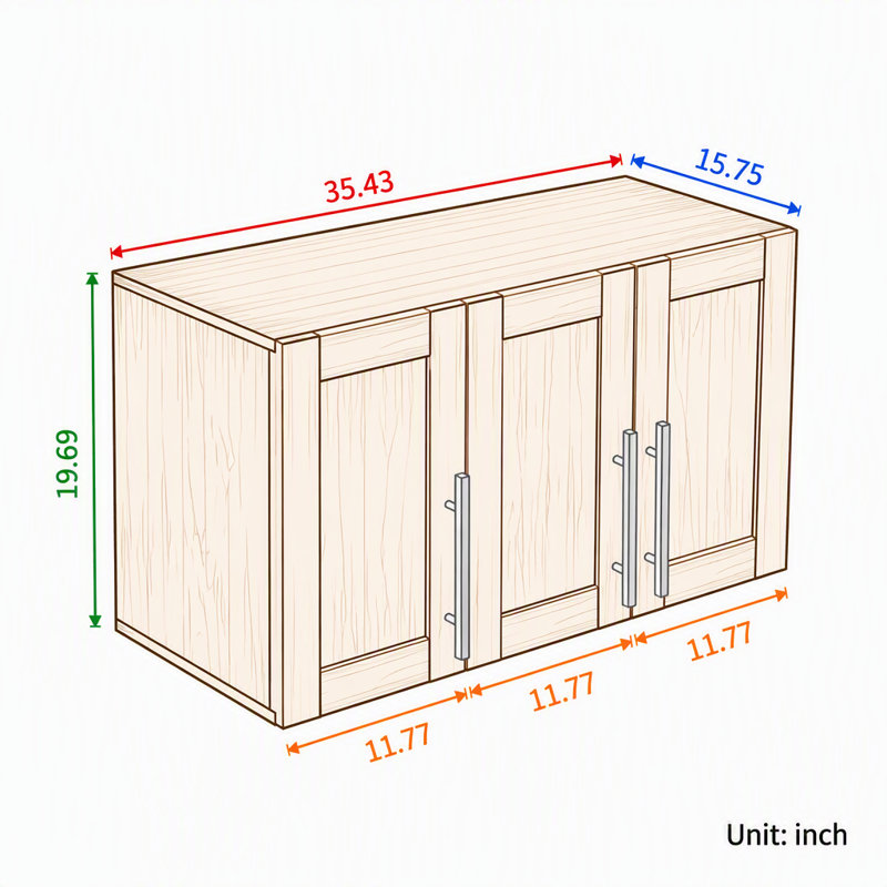 Armoire de rangement murale empilable en noyer, 40 cm P x 90 cm L x 50 cm H