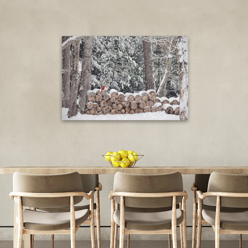 Rouge parmi blanc - bûches enneigées recouvertes de neige, H 24 po x l 36 po