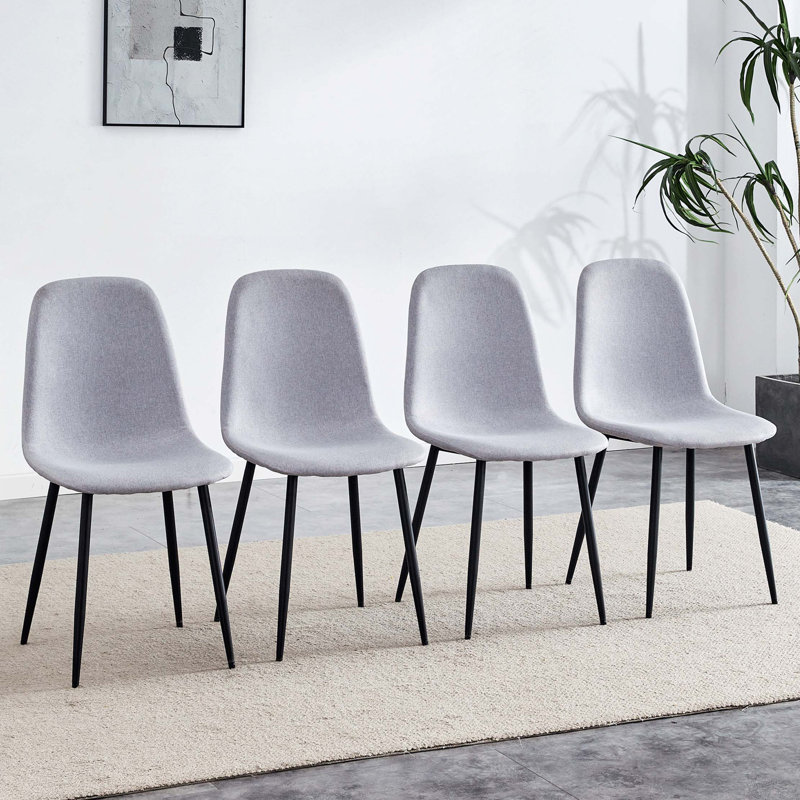 Ensemble de 4 chaises cuillère combinées à dossier en tissu et métal, Gris, Noir