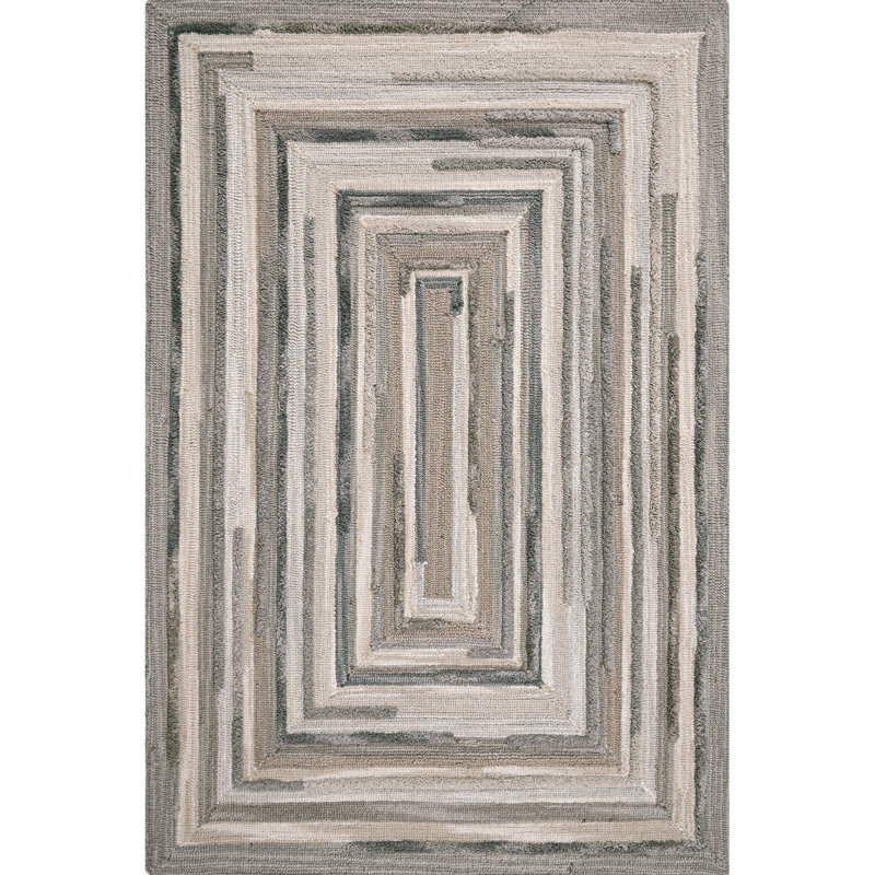 Tapis gris en laine touffeté à la main Concentric, Rectangle 4 pi x 6 pi