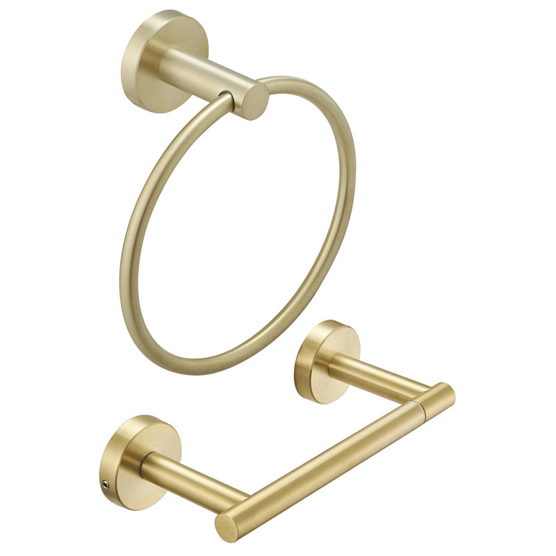 2-Piece Bath Hardware Set With Towel Ring Toilet Paper Holder Toilet Paper Roll Holder, Brushed Gold