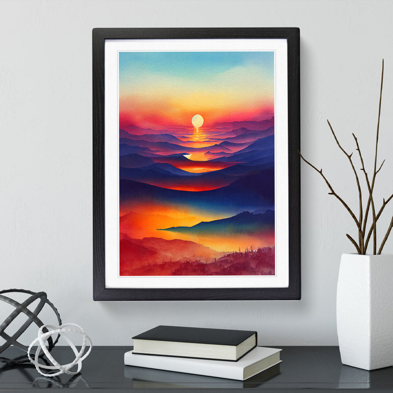 Mountain Sunset No.1 - Single Picture Frame Print, Black, 64cm H x 46cm W x 2cm D