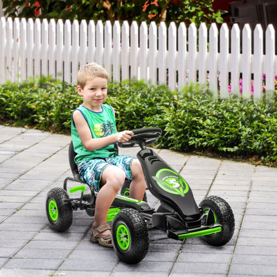 Pédale de karting avec confort ergonomique Aosom Kids, voiture à pédales avec bande de roulement robuste et résistante à l'usure, voiture pour enfants Go Cart pour garçons et filles avec système de suspension, frein à main de sécurité, 5 à 12 ans, vert