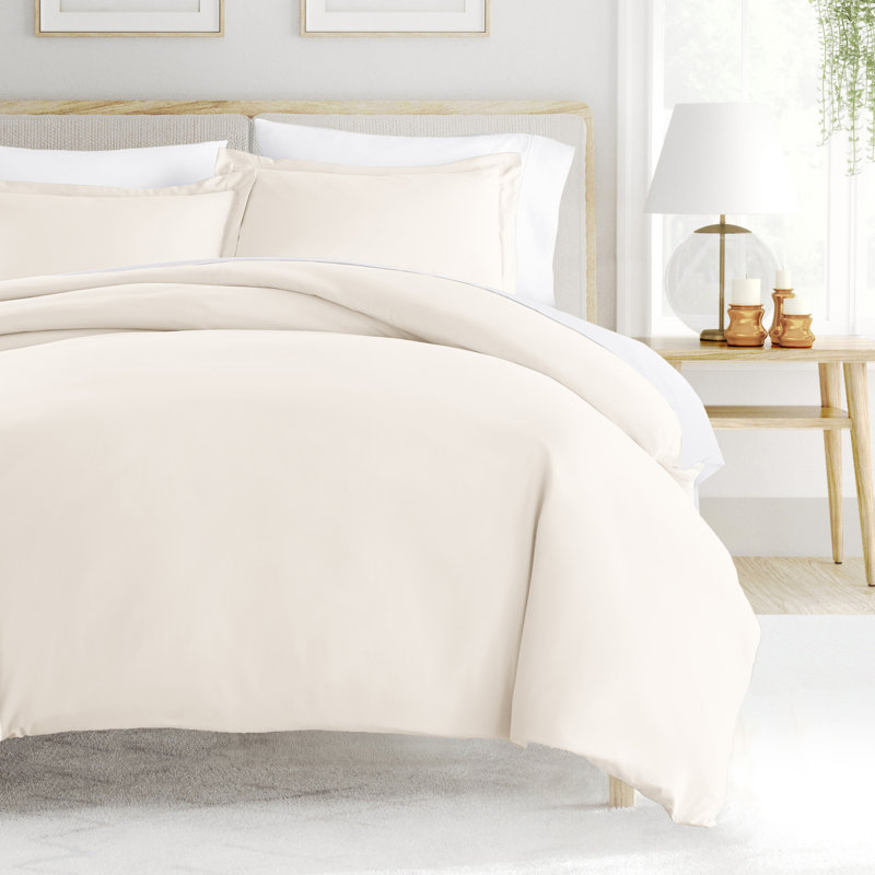 Super Soft Double Brushed Duvet Cover Set, Full/Queen Duvet Cover + 2 Standard Shams, Yellow/Ivory