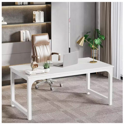 Bureau de direction 63 po, grand poste de travail d'ordinateur moderne avec structure en métal épais, mobilier de bureau pour la maison, finition brune et noire