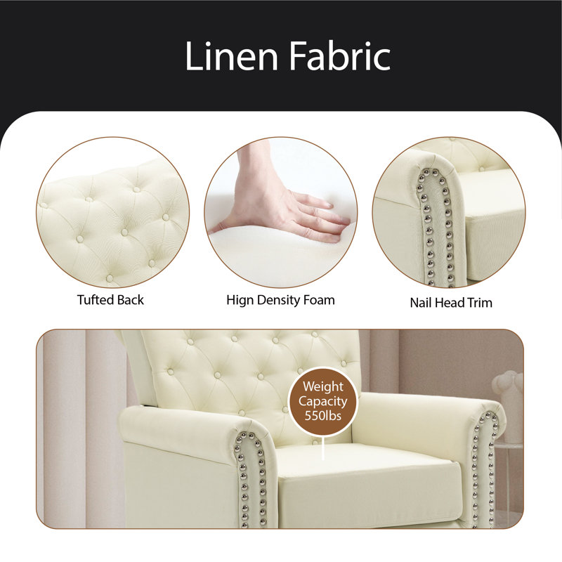 Fauteuil large 29,92 po Cloetta, Beige 100% Linen