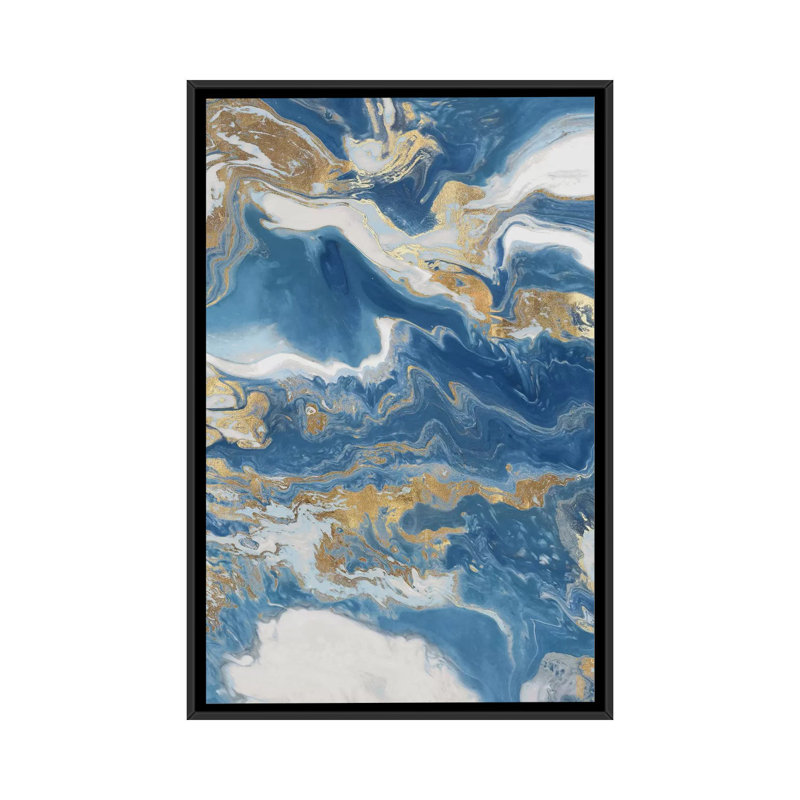 Impression d’art graphique, "Fluid Memories I" par Eva watts, H 26 po x l 18 po x P 1,5 po, Toile avec cadre noir