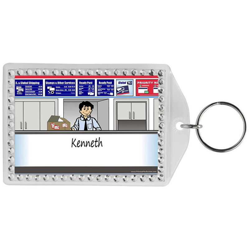 Personalized Name That Toon Post Office Employee Male Rhinestone Bordered Key Chain, Yes