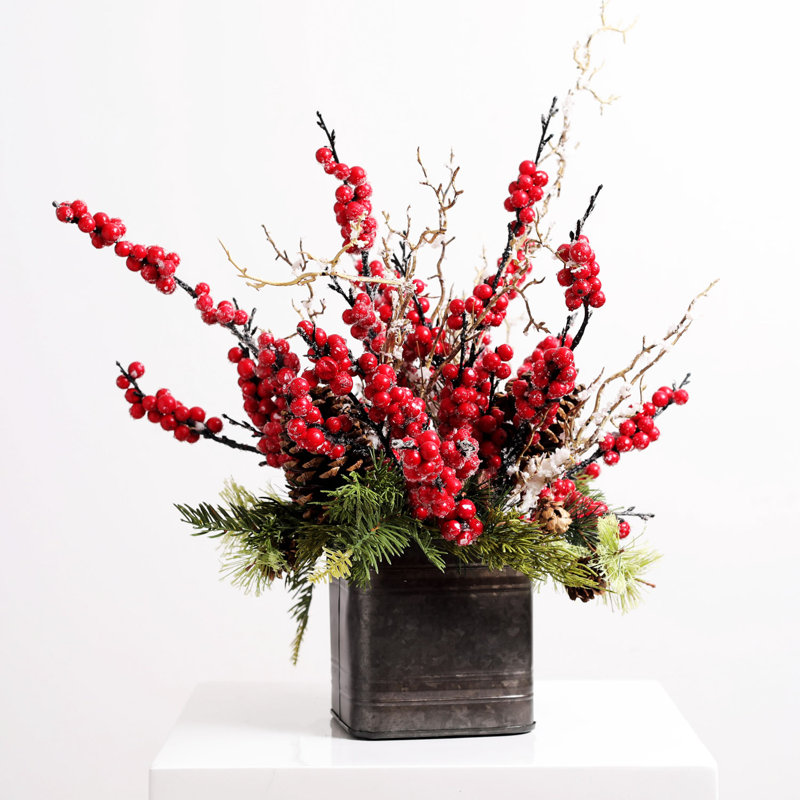 Centres de table floraux en cèdre et bouleau enneigé à pots de fleurs
