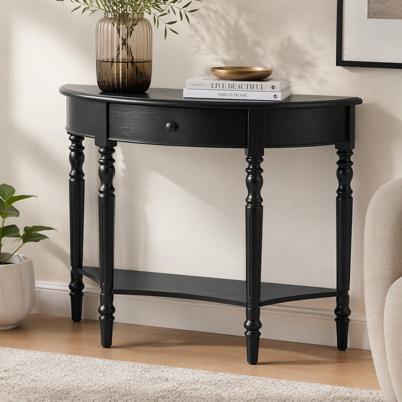Console Trexm Farmhouse avec tiroir et tablette rustique, Black, Black, Black