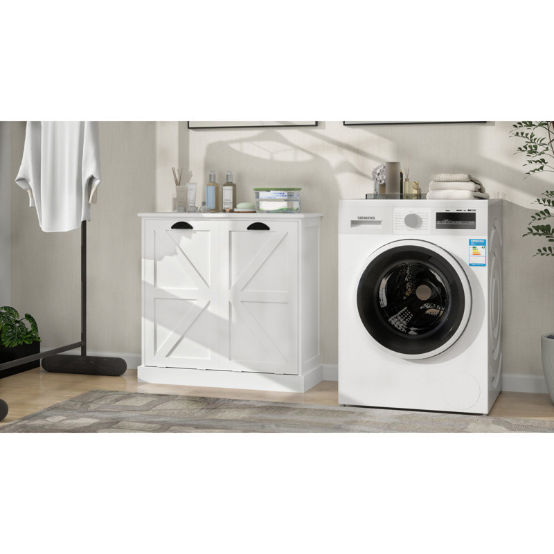 Two-Compartment Tilt-Out Laundry Sorter Cabinet-White