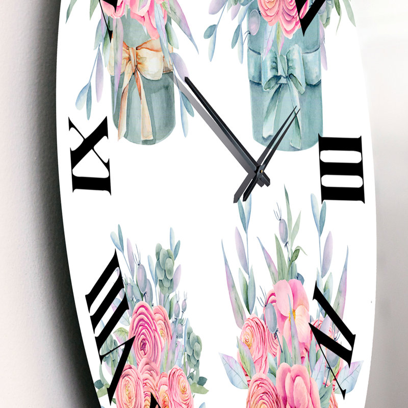 Collection de roses roses - Horloge murale maison de campagne, Moyenne