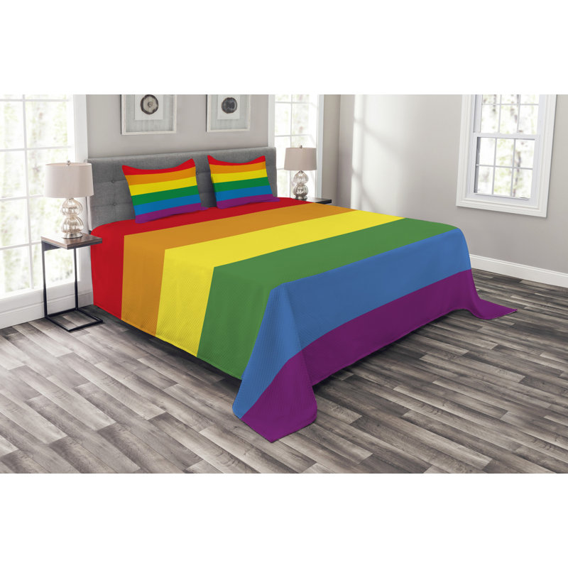 Addiel Green/Yellow/Orange Microfibre Bedspread Set, 220 x 264 cm