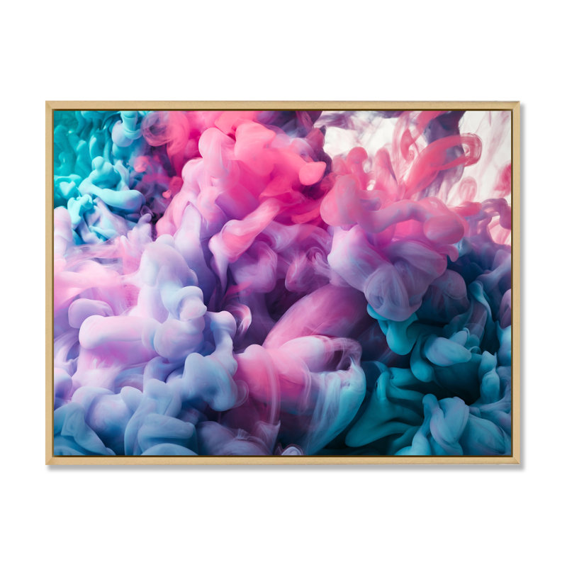 Turquoise et rose, art à l'encre liquide - décoration murale moderne en toile, H 16 po x l 32 po x P 1,5 po