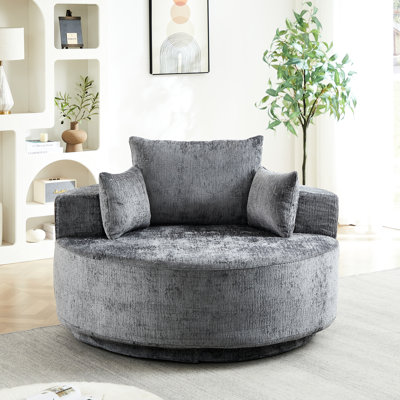 360 Degree Swivel 55''l Foam Fluffy Sleeper, Single Chair, Chenille Material, Support Pillow Swiveling, For Relax