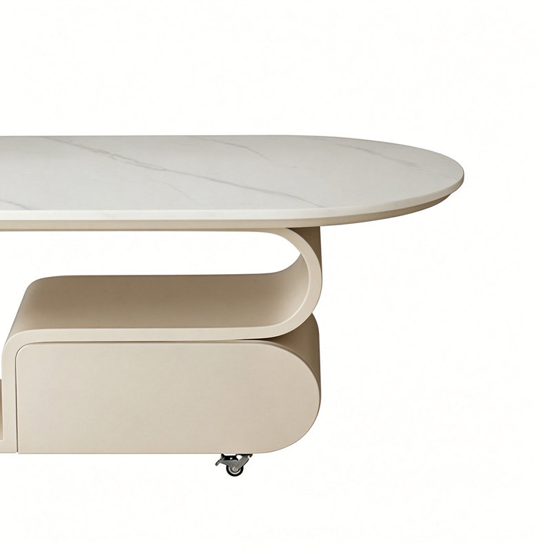 Table basse Modern Light Luxury, Crème, Blanc / Gris, H 17,71 po x L 51,18 po x l 27,55 po