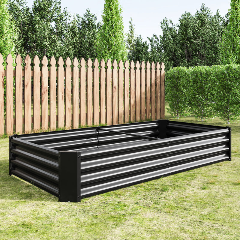 Outdoor Raised Garden Bed, Metal Rectangle Planter Bed For Plants, Vegetables And Flowers, Black