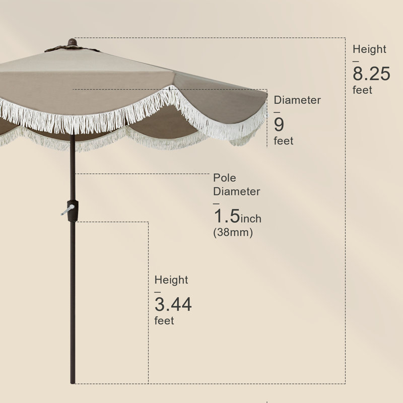 Parasol 9 pi Classic Cottage Tassel Market, Kaki