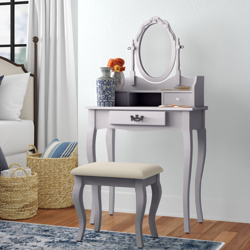 Arnold Dressing Table with Mirror, Silver