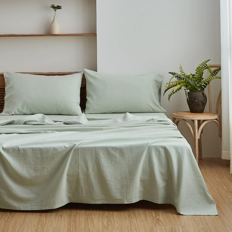 Ensemble de literie en lin belge, Ensemble de draps pour lit double avec 2 taies d'o, Mint Green