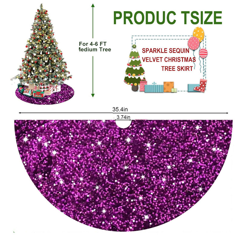 Tapis d'arbre de Noël à paillettes 36 po, Mauve