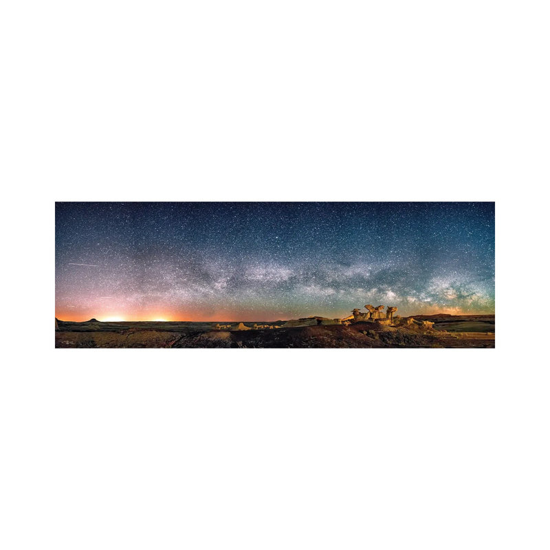 Bisti Badlands Hoodoos Under New Mexico Starry Night 1 Piece Panoramic Painting on Canvas, 152.4 cm H x 50.8 cm W x 1.91 cm D