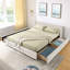 Grand lit tapissier moderne avec rangement, tissu chenille, beige