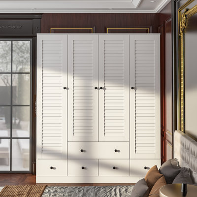 Armoire blanche autoportante avec tringles et tablettes suspendues Arrit