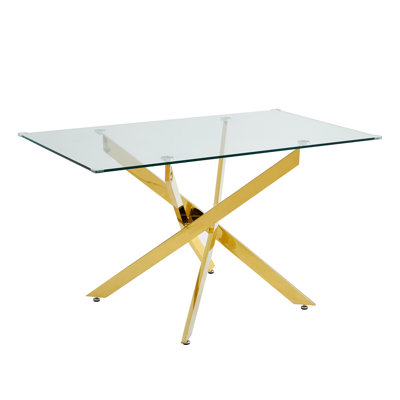 50" Rectangular Glass Dining Table Set of 5, Rectangular Tempered Glass Dining Table with 4 Velvet Upholstered Nailhead Chairs for Small Spaces