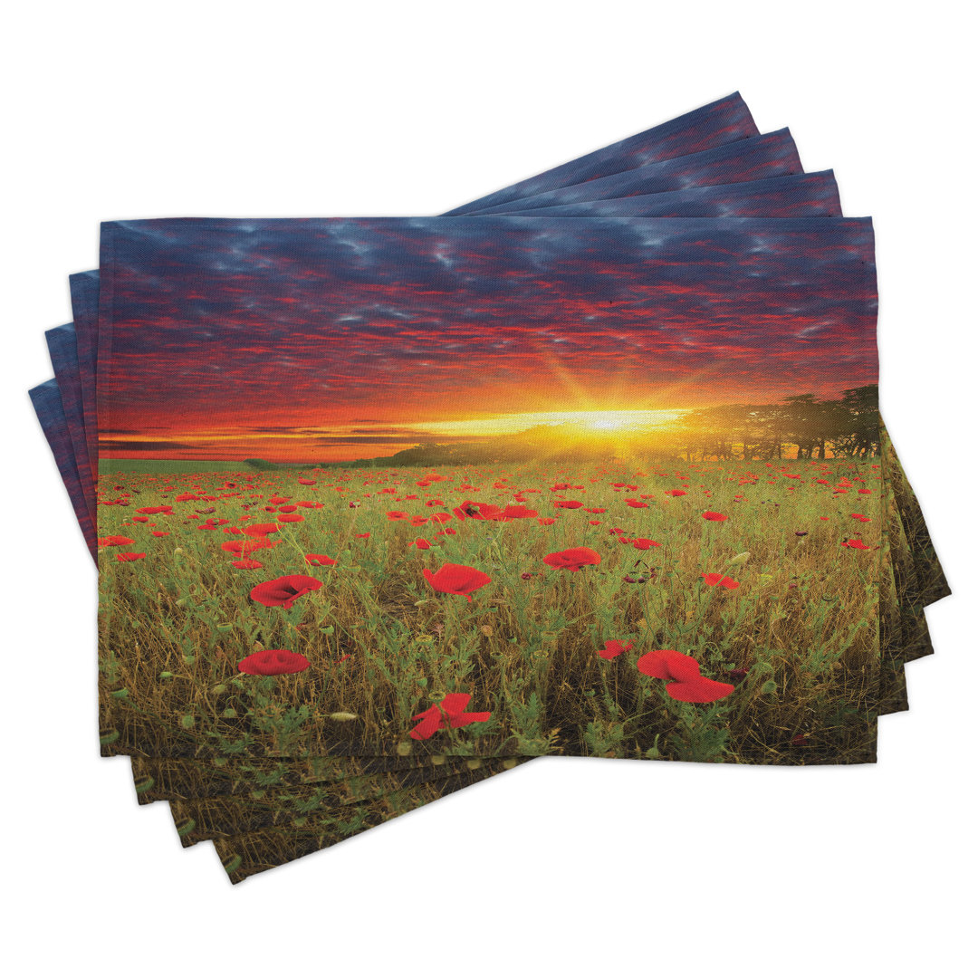 Platzdeckchen 4er Set, Wiesenmohn Himmel, Grün Scharlach Kadett Blau