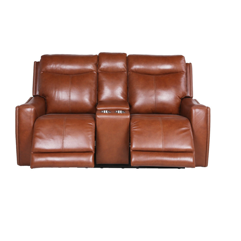 Aoosaf Upholstered 72.5'' Reclining Loveseat, Caramel Leather Match