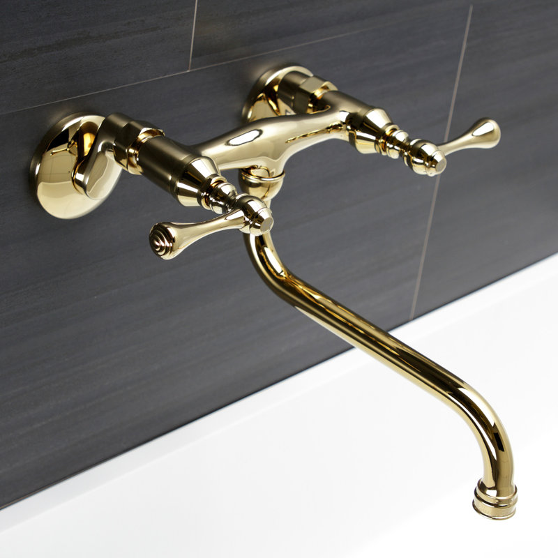 Kingston Brass Kingston Two-Handle 2-Hole Wall Mount Bathroom Faucet, Polished Brass
