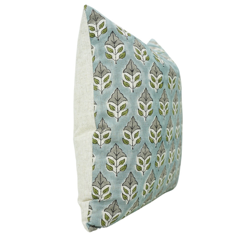 Coussin décoratif en lin fabriqué à la main à motif de blocs Fabigurine Mayur - 22 po x 22 po, H 22 po x l 22 po, Carré