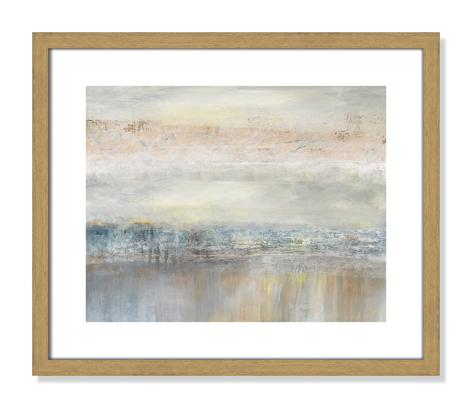 Electra "From A Distance" Painting by Nan, 16" H x 19" W, Picture Framed Paper, Beige Wood