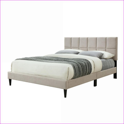 Lit simple en polyester dans une boîte avec chargement USB - Tête de lit carrée gris clair pour invité Deuxième chambre