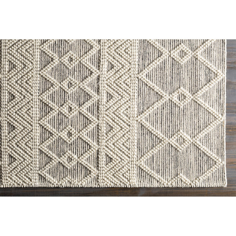 Tapis gris anthracite / crème en laine tissé à plat Latrissa, Rectangle 9 pi x 12 pi