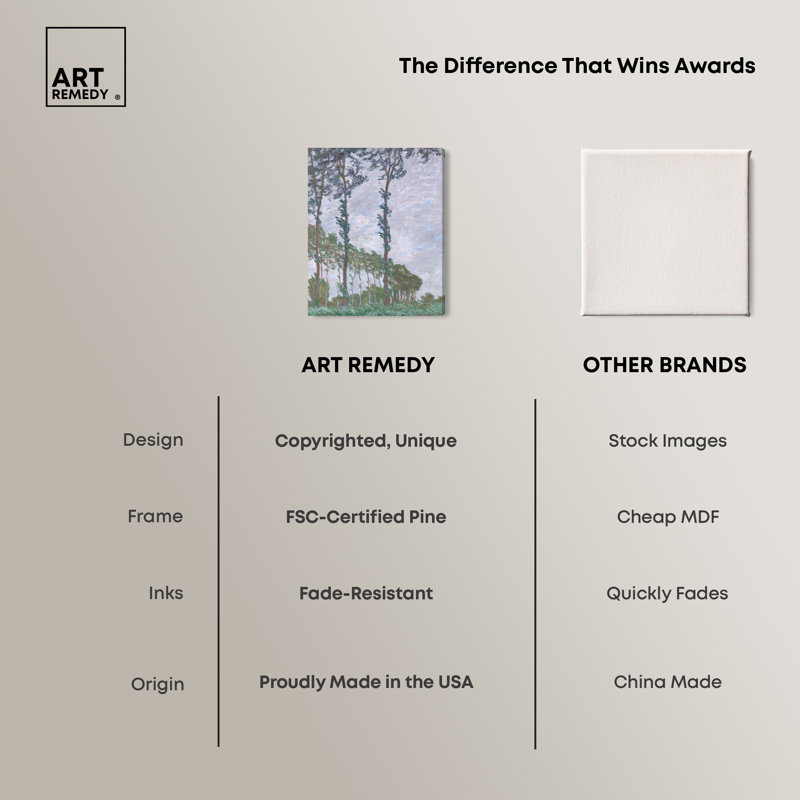 Art mural Monet Series of The Poplar Wind Effect par Art Remedy, H 36 po x l 30 po, Toile tendue