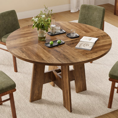 47" Farmhouse Round Dining Table For 4-6, Rustic Wood Kitchen Table