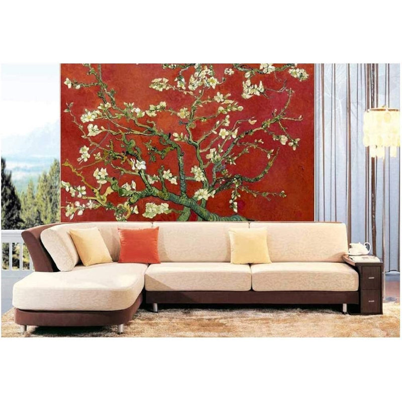 Almond Blossom Vincent Van Gogh, Floral Mural, Vintage Boho Removable Contact Paper, 144" W x 100" L, Rouge