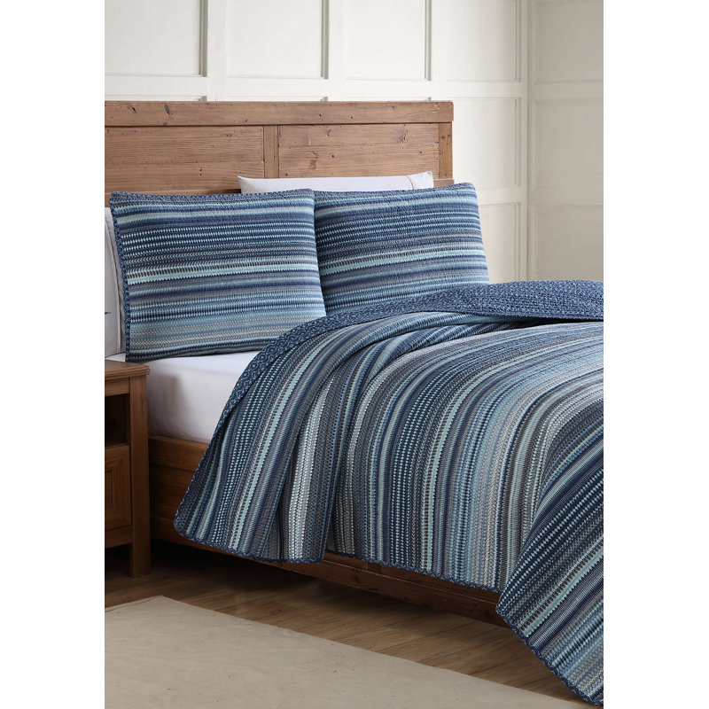 Estate Collection Reversible Quilt Set, King Quilt + 2 Shams, Blue